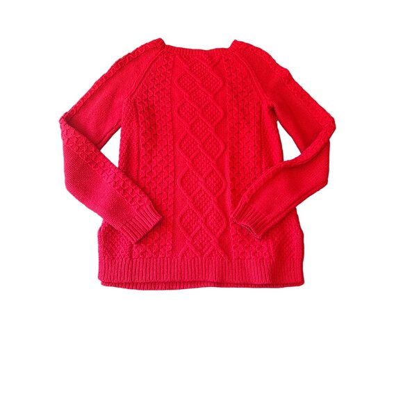 Lands End Red Cable Knit Sweater S/T 6-8 Cotton/Nylon/Acrylic/Wool Womens Appare - Picture 6 of 6